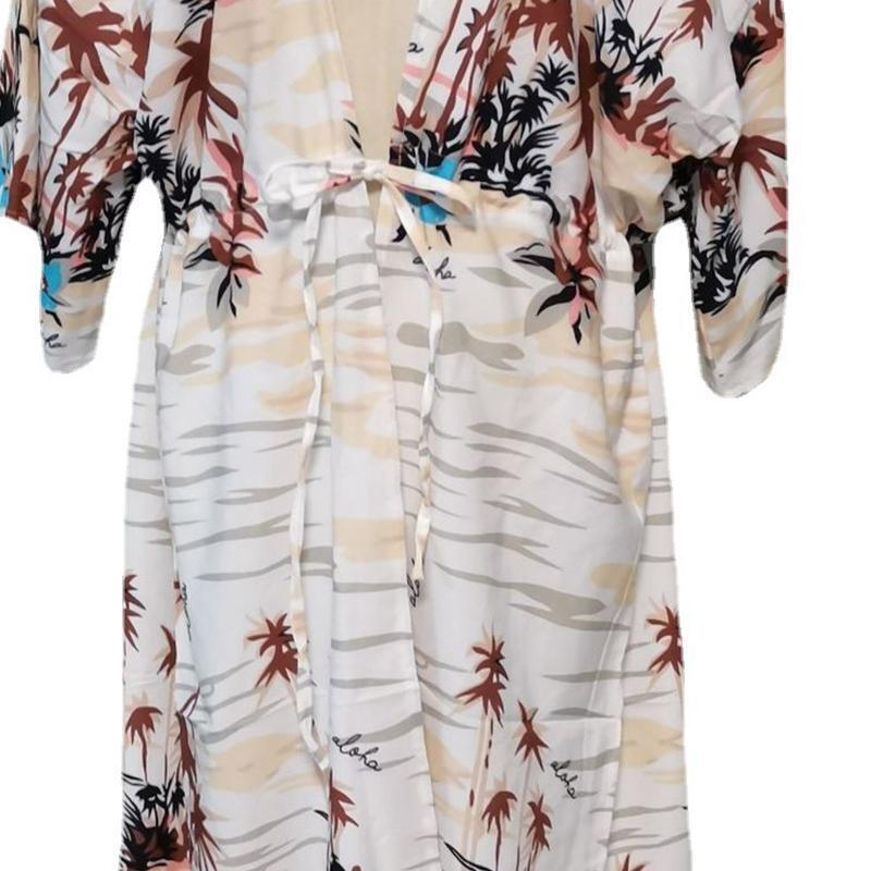 Womens Girls Beach Blouses Leaves Printed Kimono Cardigan Long Bikini Cover Up