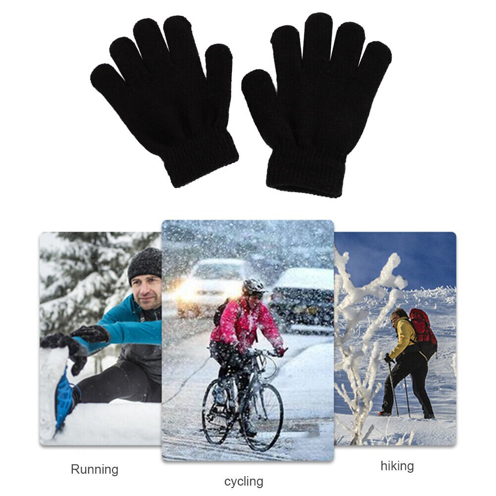 Women Men Warm Winter Gloves Full Finger Knitted Stretch Camping Mittens