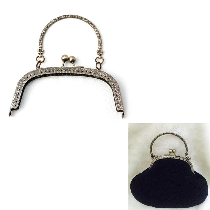 1PC Bronze Tone Arch Flower Metal Purse Bag Frame Kiss Clasp Lock with Handle