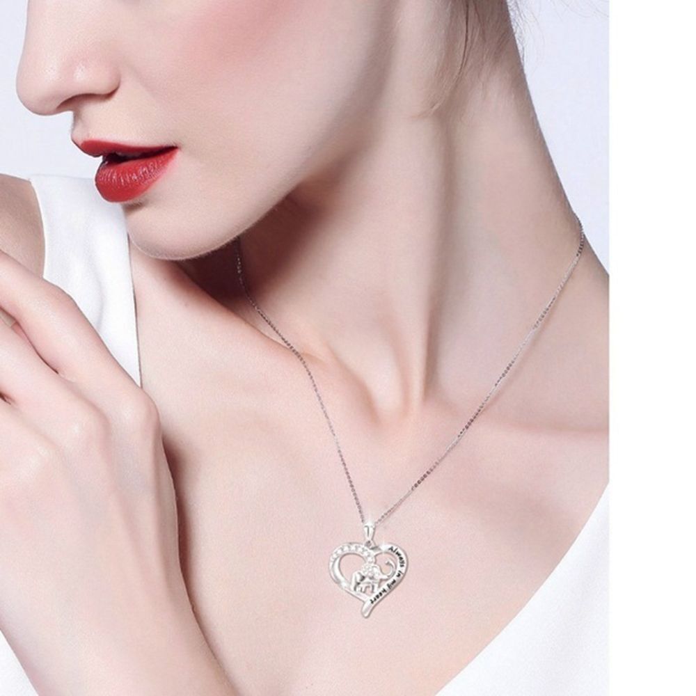 Color Women Girls Animal Pendant "Always In My Heart" Elephant Necklace Zircon