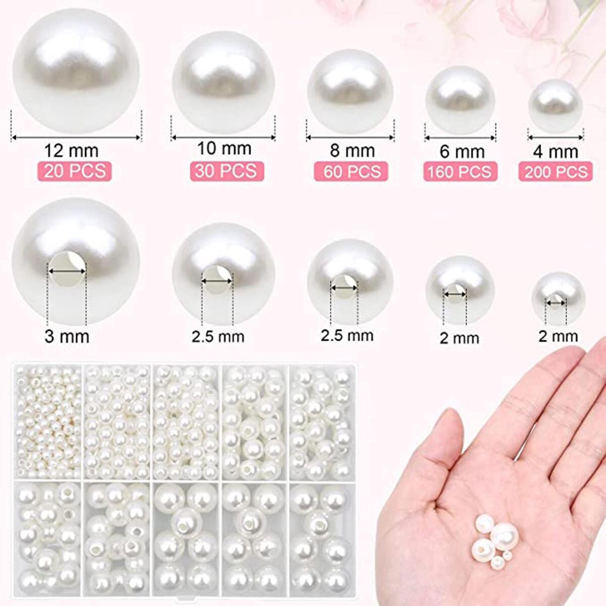 Paquet de 470 Perles En   Trou 4 Mm 6 Mm 8 Mm 10 Mm 12 Mm