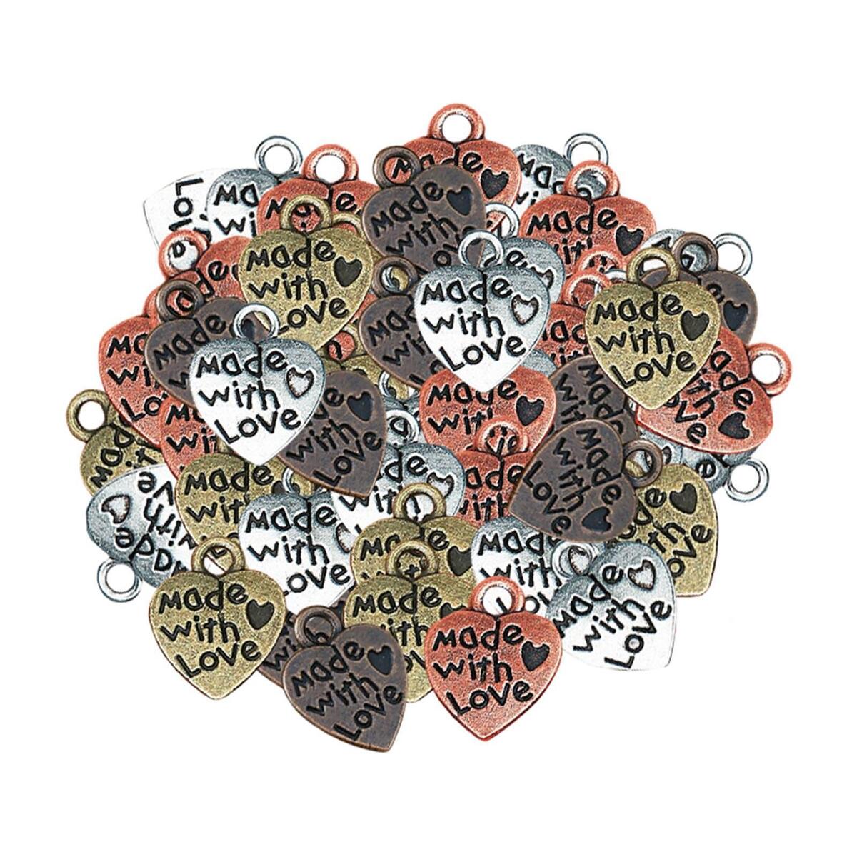 200Pcs Heart Charms for Jewelry Making Findings Made with Love Pendants