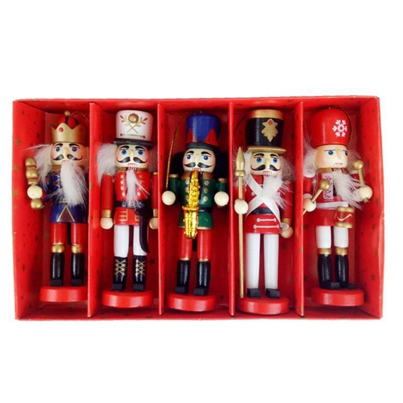 5pcs 12cm Wooden Nutcracker Puppet Drawing Walnuts Soldier Christmas Decorations