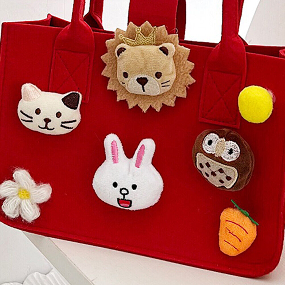 Felt Handbag Tote Kids Cute Cartoon Top-Handle Daily Shoulder Bag (Red)