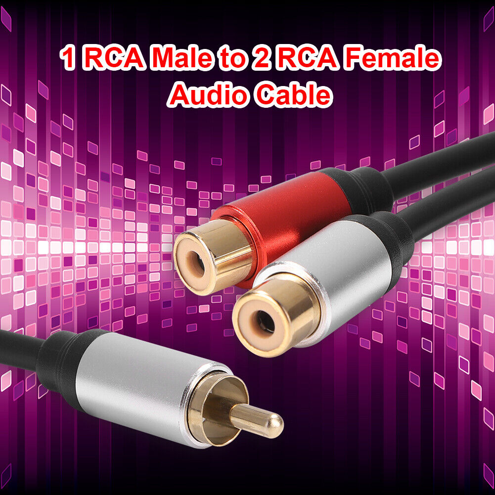 Metal 1 Male to 2-RCA Female Adapter Stereo Y Adapter Splitter Audio Cable