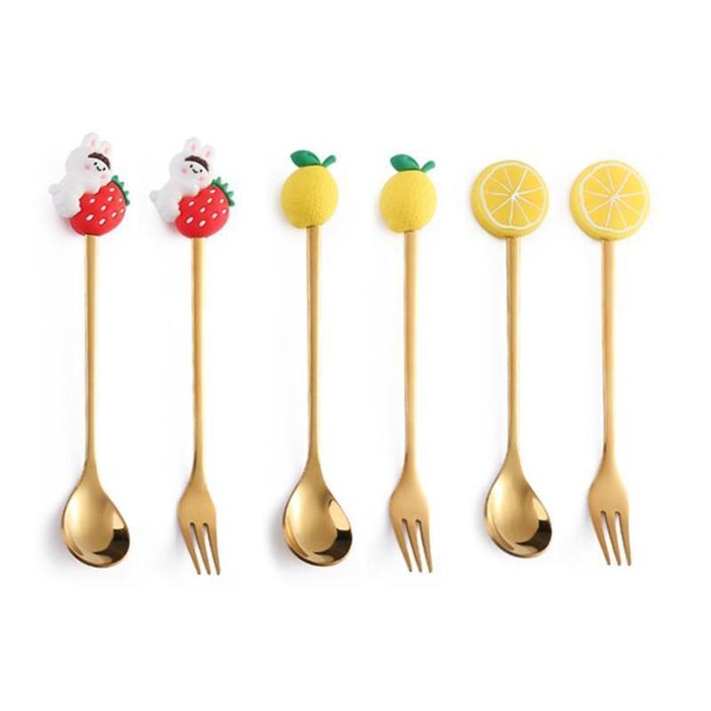 6 Pack Stainless Steel Mini Tableware Flatware Dessert Teaspoons Forks Spoons