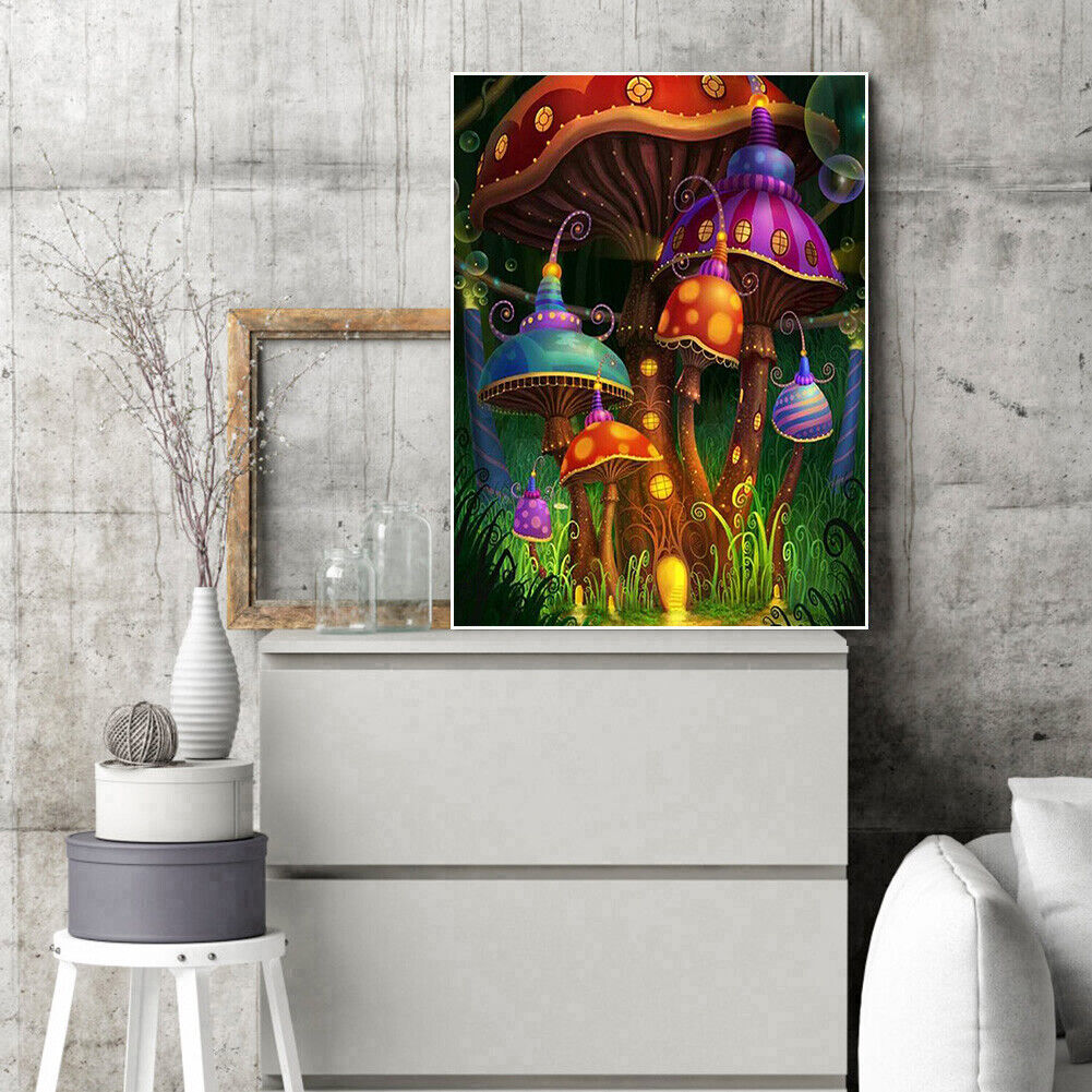 Diamond Painting Mushroom House Full Square Rhinestone Picture Home Decor