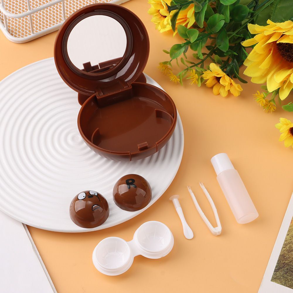 shape Cute DIY Mirror Lens Case Travel Holder Contact Lens Box Soaking Storage