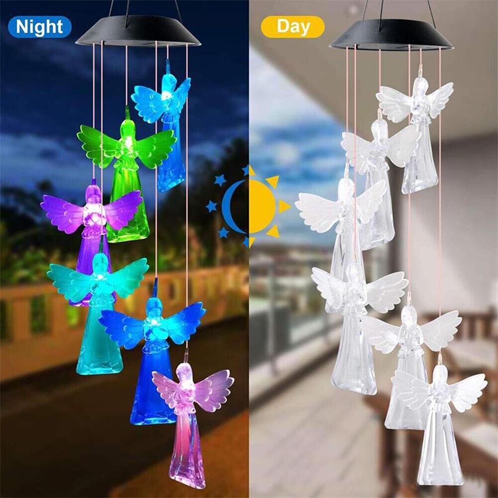 Solar Wind Chime Lamps Color Changing Angels Pendant Lights Garden Decor