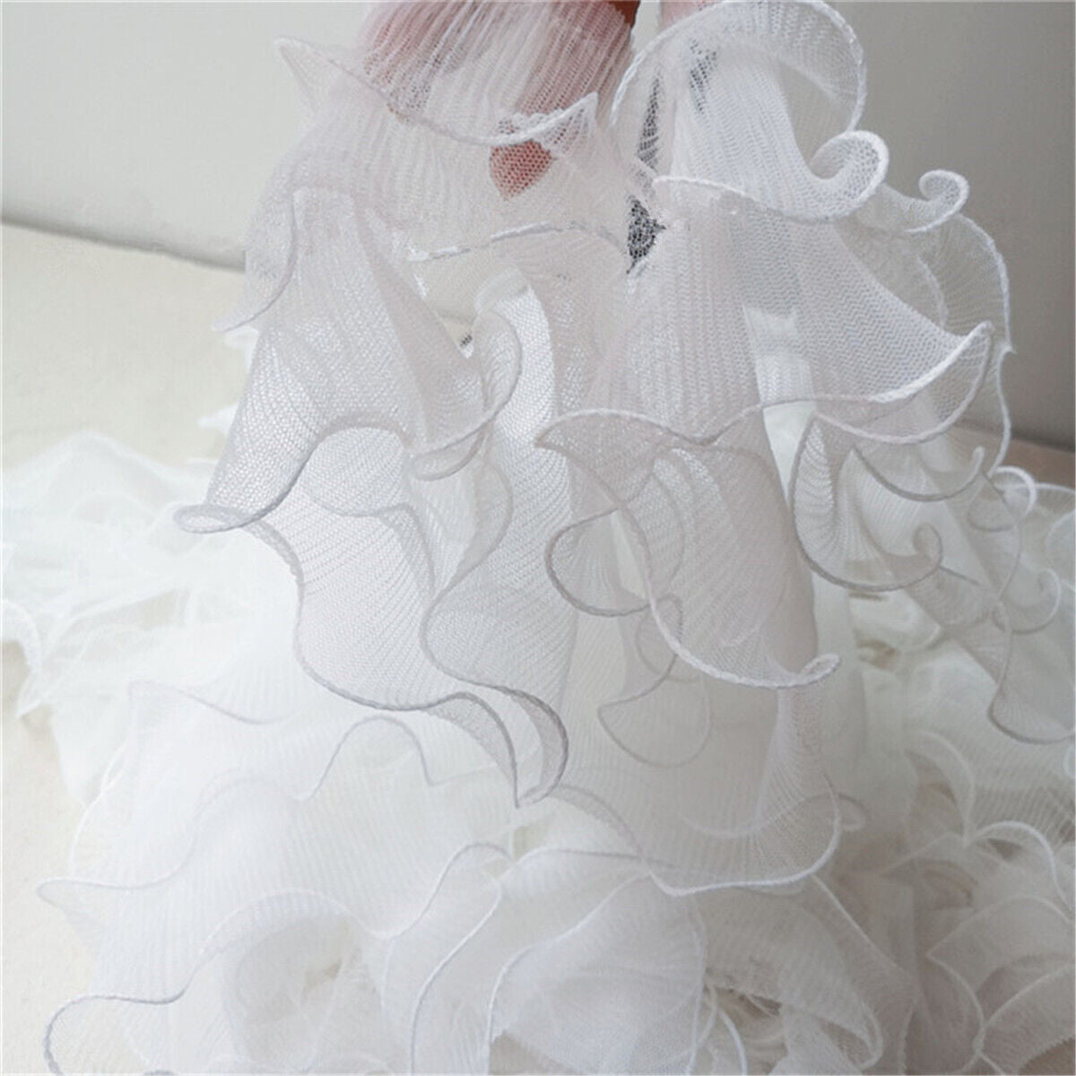 3 Layers Pleated Ruffle Lace Edge Trim Ribbon Fabric DIY Sewing Wedding Dress