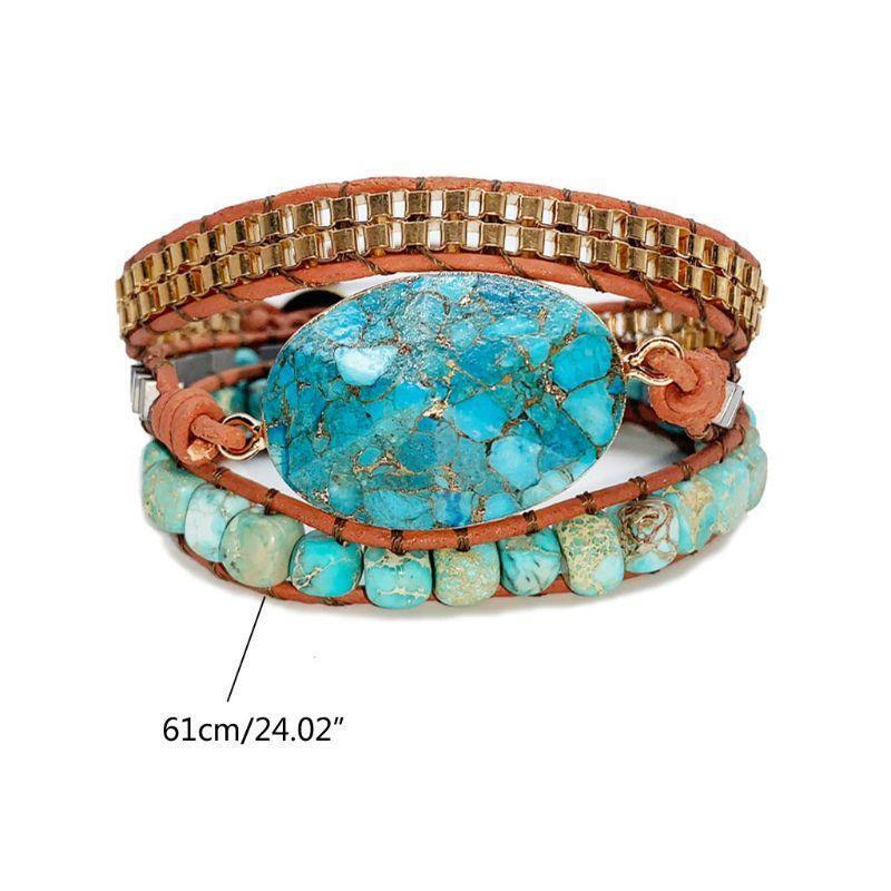 Women Handmade Natural Stone Crystal Hematite Bead Mixed Wrap Leather Bracelet
