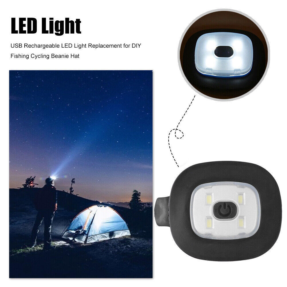 USB Rechargeable LED Light Replacement for DIY Fishing Beanie Hat (4 LED)
