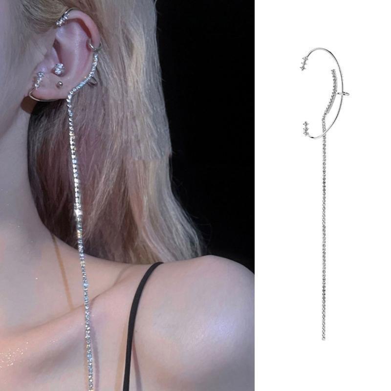 Chic Rhinestone Long Tassel Ear Cuffs for Women Creative Cos Fairy Earrings
