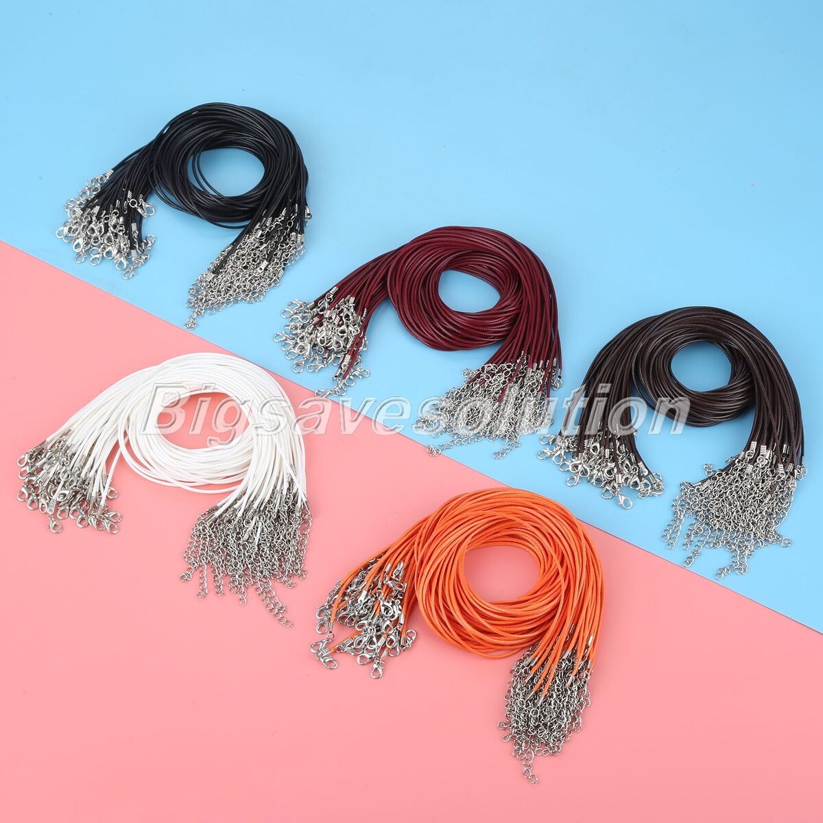 50Pcs/lot Waxed Necklace Chain Jewelry Making Clasp Rope Cord 5 Colour Fashion