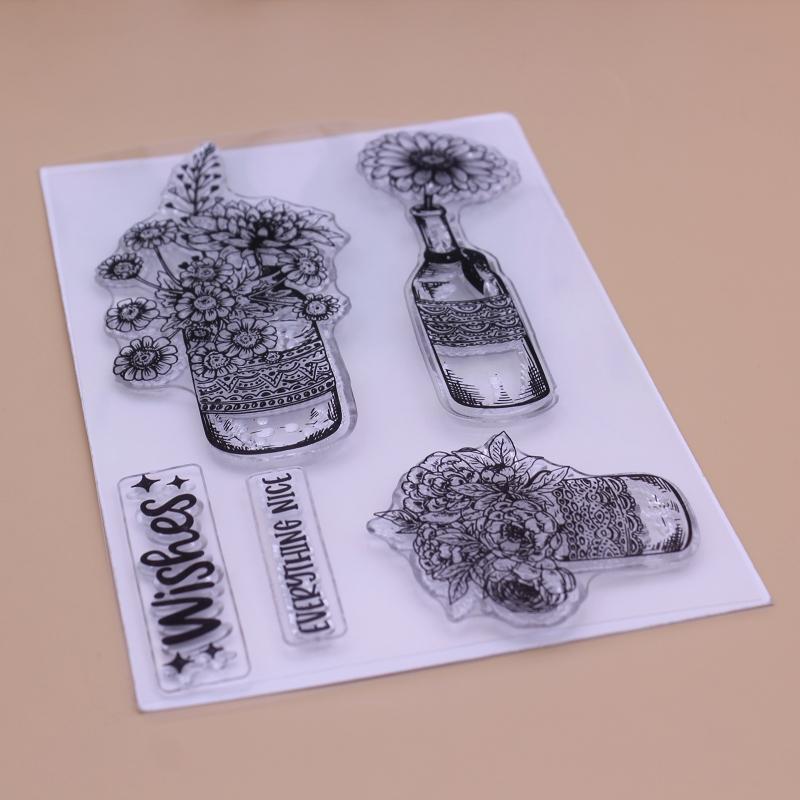 Flowers Bottles Clear Stamp Seal Handmade Crafts Embossing Decor