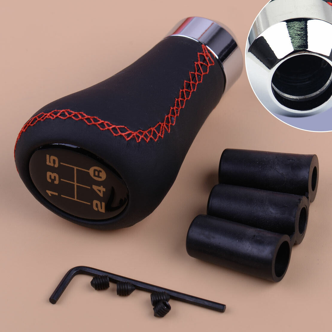 5 Speed Black Red Leather Manual Car Gear Shift Knob Shifter Lever Head Auto Li