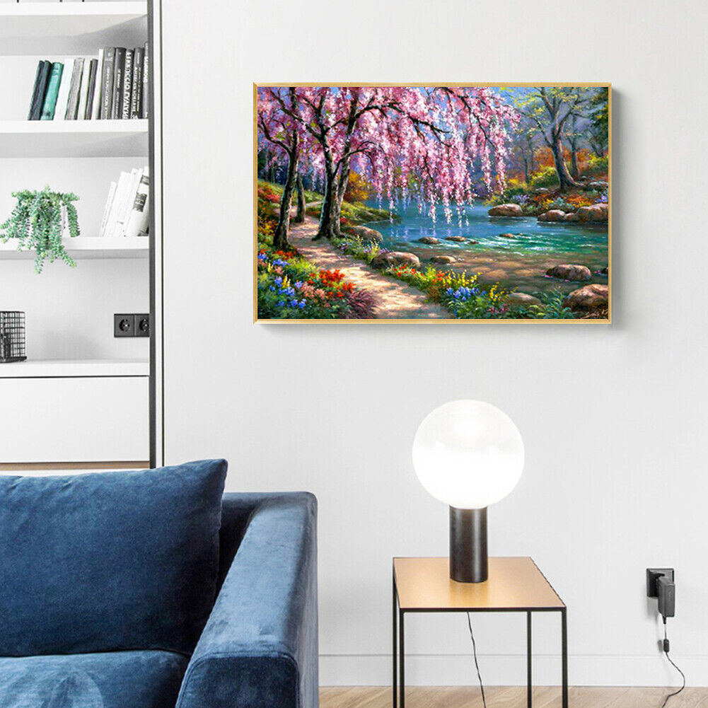 Full Square Drill Cross Stitch River Tree Embroidery Diamond Painting Craft