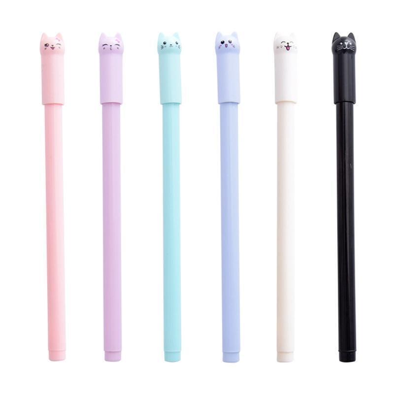 6 PCs 0.5MM Cute Cat Head Gel Ink Pen Student Gift Writing Pens Creative Stylus