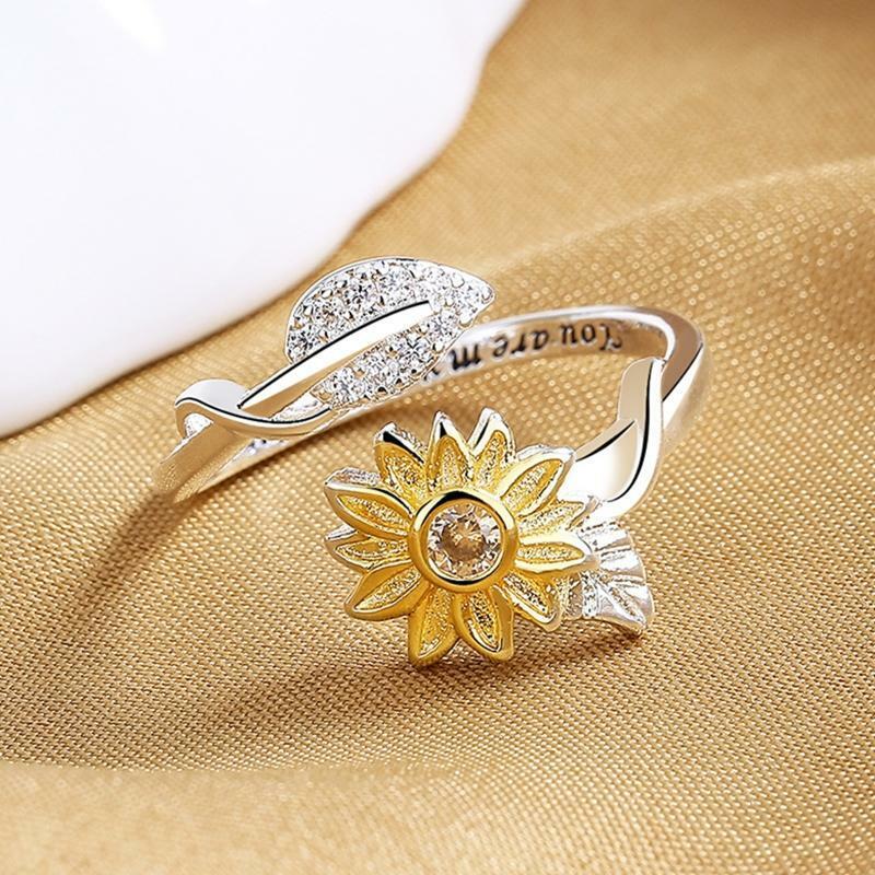 Adjustable Wrap Ring Engraved You Are My Sunshine Sunflower Ring for Birthday