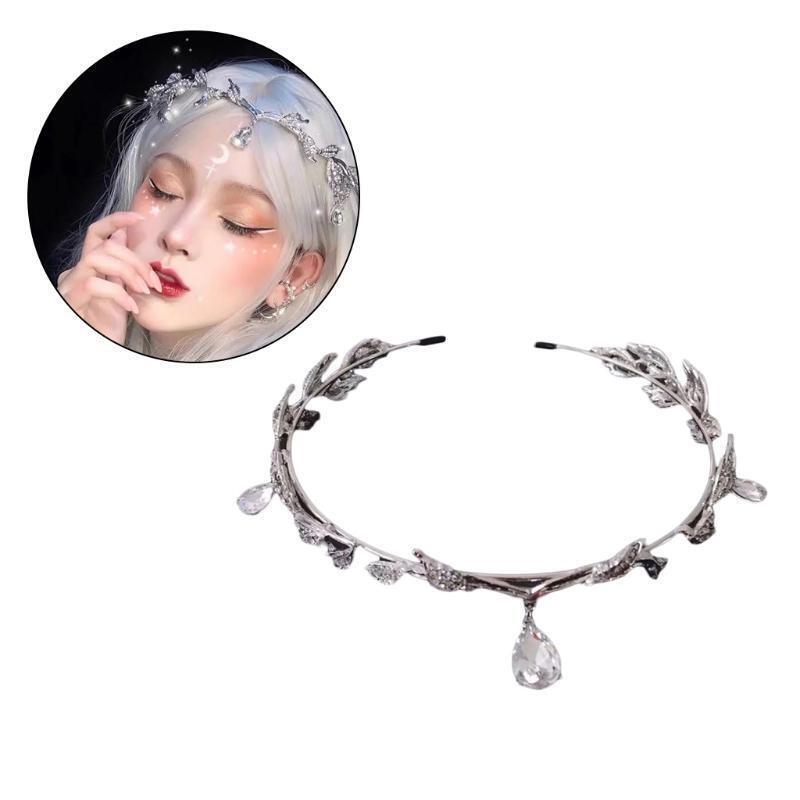 Rhinestone Crown Teardrop Forehead Headband Bridal Wedding Hair Accessories
