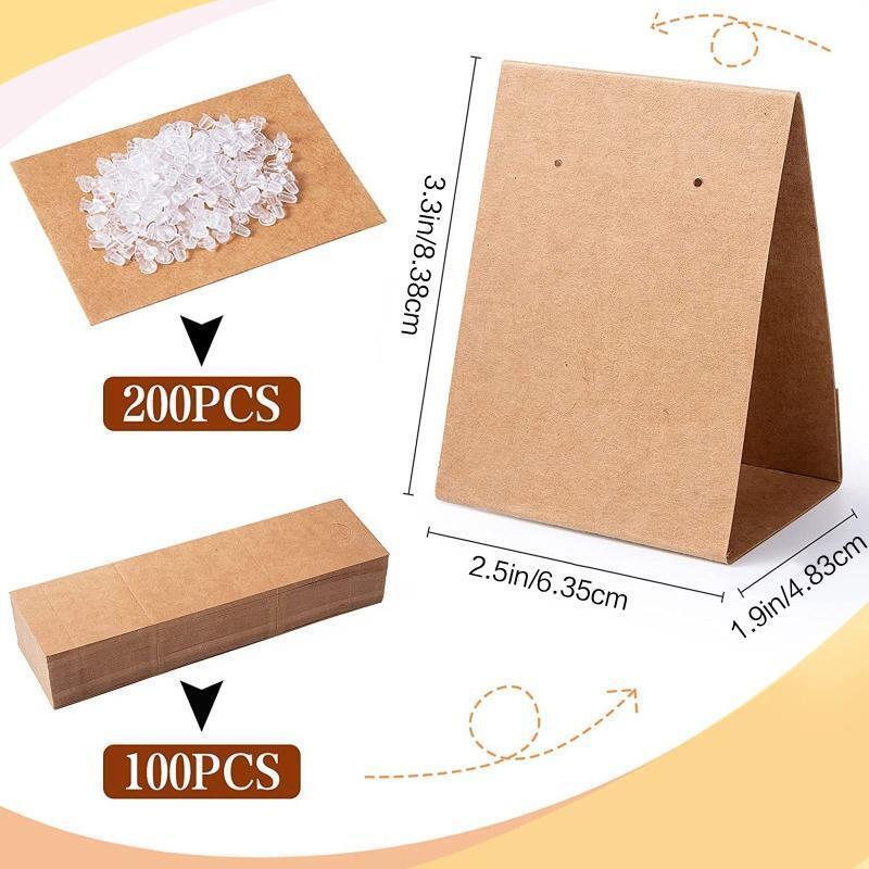 100Pcs Standing Earring Display Cards with 200x Earplug Earring Card Holders