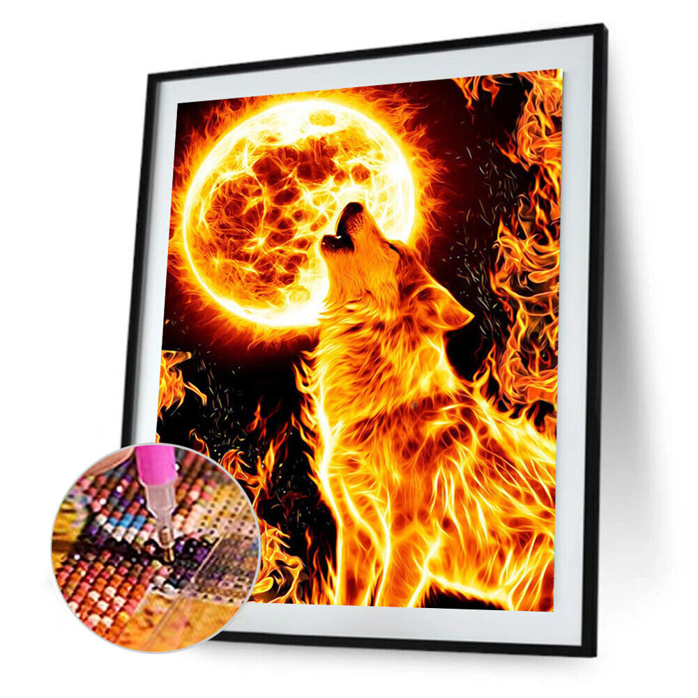 5D DIY Diamond Painting Flame Wolf Full Square Drill Mosaic Picture Kit Art