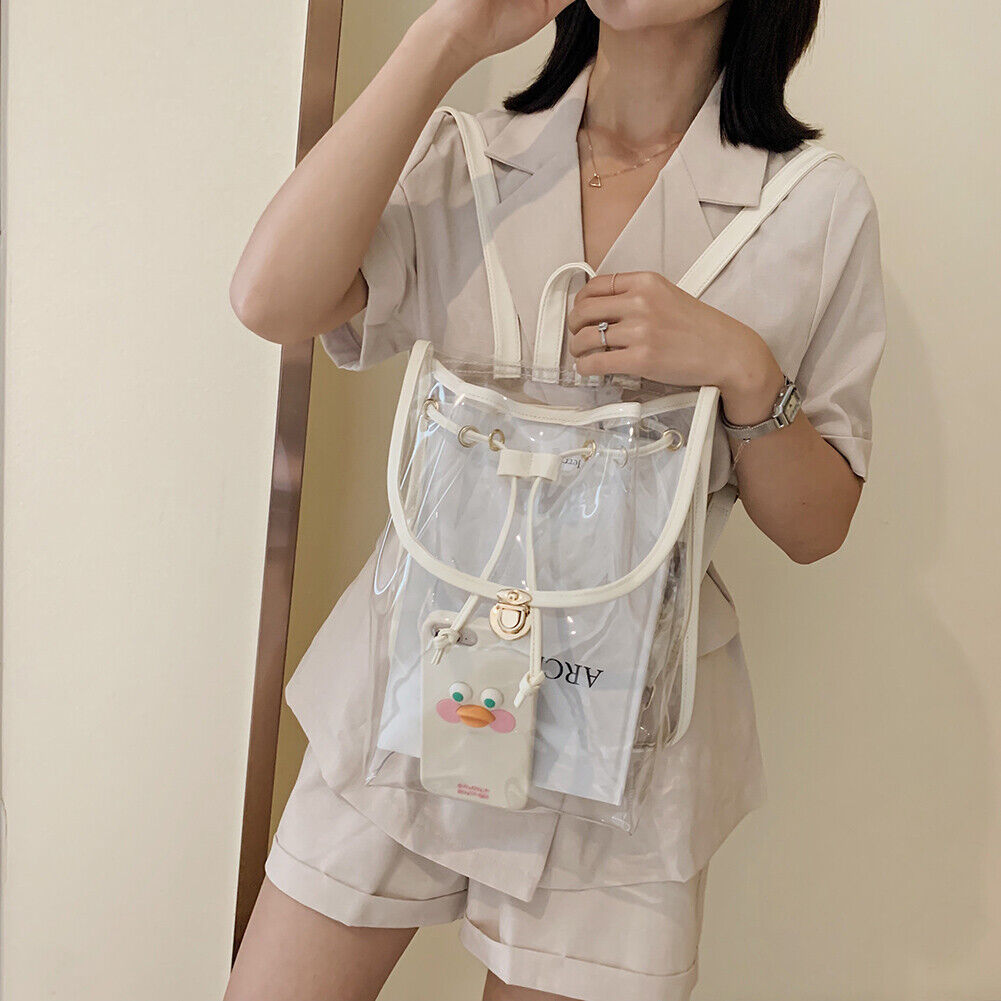 Women Backpack Transparent PVC Students Clear Travel School Bags (Beige)