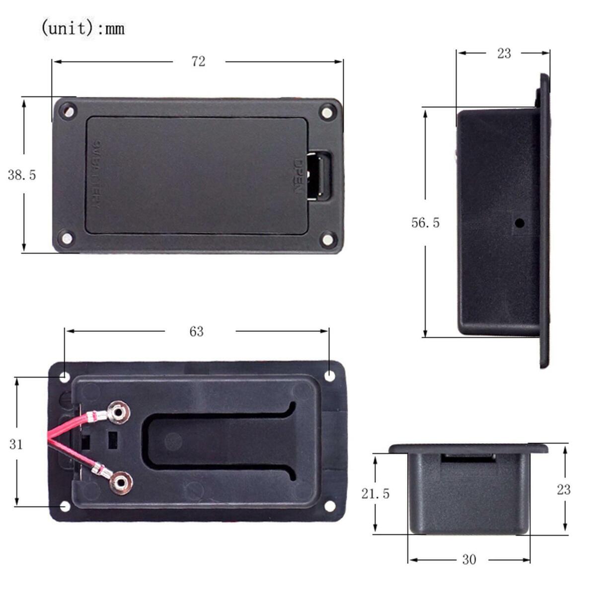 Abs 9v battery holder / case / case compartment protective case guitar & bass