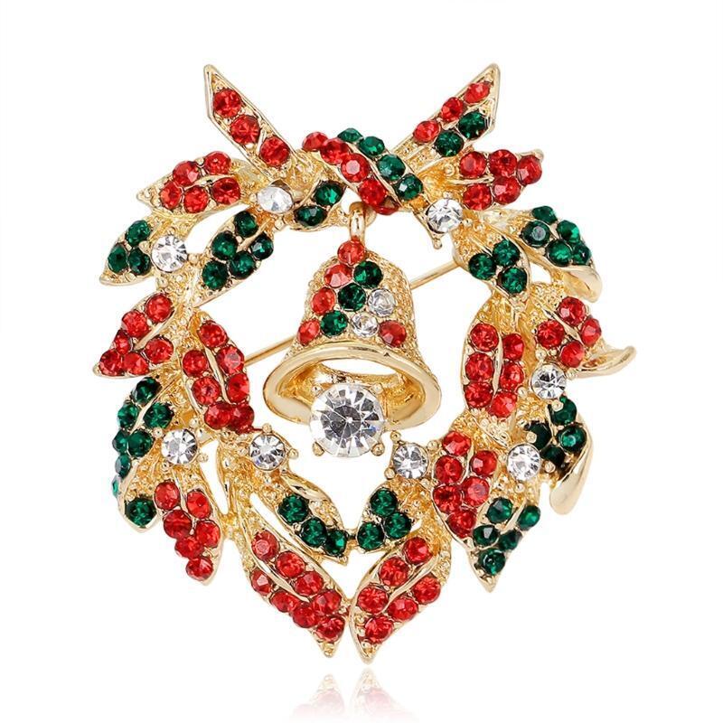 Christmas Brooch Pins Shiny Garland Bell Jewelry Fashion Women Gifts Decoration