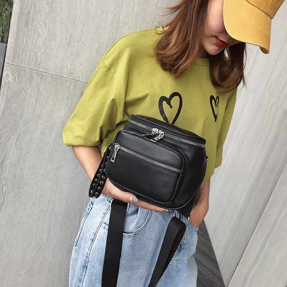 Fashion Multi-pocket Chest Bag Women Leather Shoulder Messenger Saddle Pack