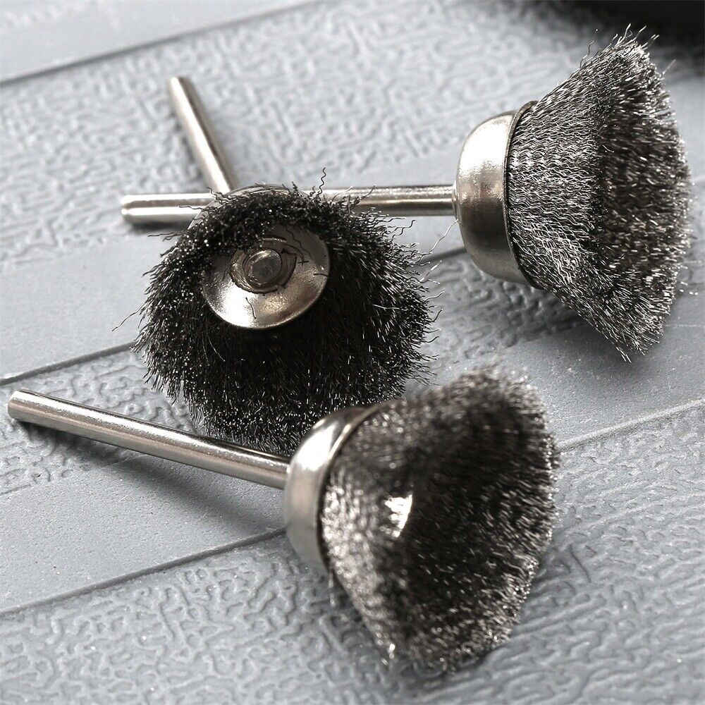 20Pcs Stainless Steel Burr Brush Cup Polishing Buffing Shank Power Rotary Tool