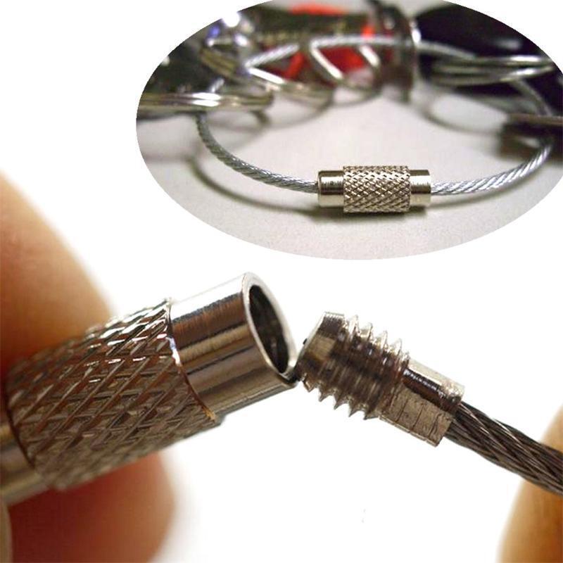 10Pcs Screw Locking Stainless Steel Wire Keychain Key Ring Cable Outdoor Hiking