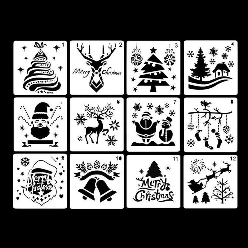 12Pcs Multi-purpose Small Christmas Painting Stencil Kit for Student Children