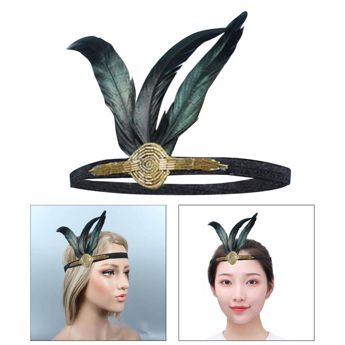 1920S Black Feather Flapper Applique Headband for Cos Play Costume One Size Fits