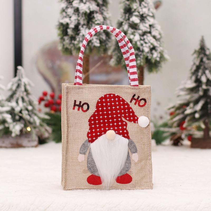 Christmas Holiday Classic Variety Gnomes Linen Gift Bags for Christmas Goods