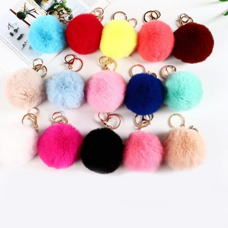 22 Pieces Fluffy Pom Poms Keychains Faux Rabbit Fur Pompom Keyring Bag Charm