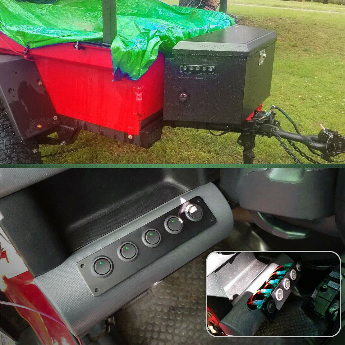 1pcs 5 Gang Rocker Toggle Switch Panel Green LED Car Truck RV Boat Dash 12V-24V