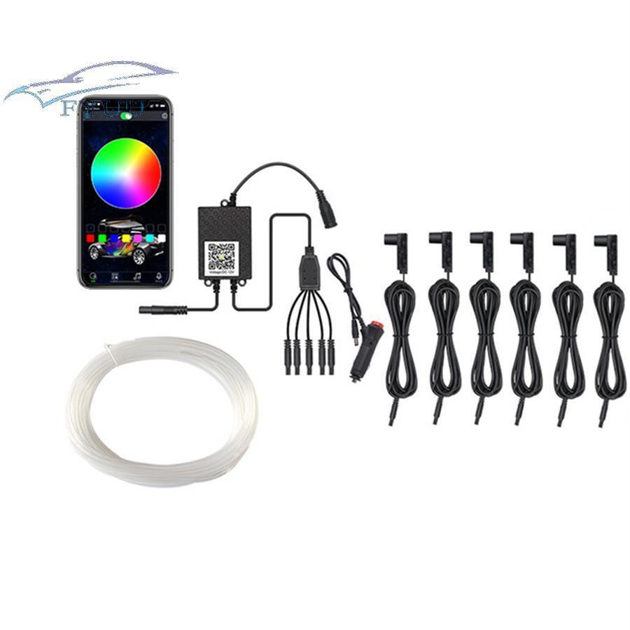 6 In 1 Car Interior LED Ambient Light Fiber Optic Strips Light Music App Control