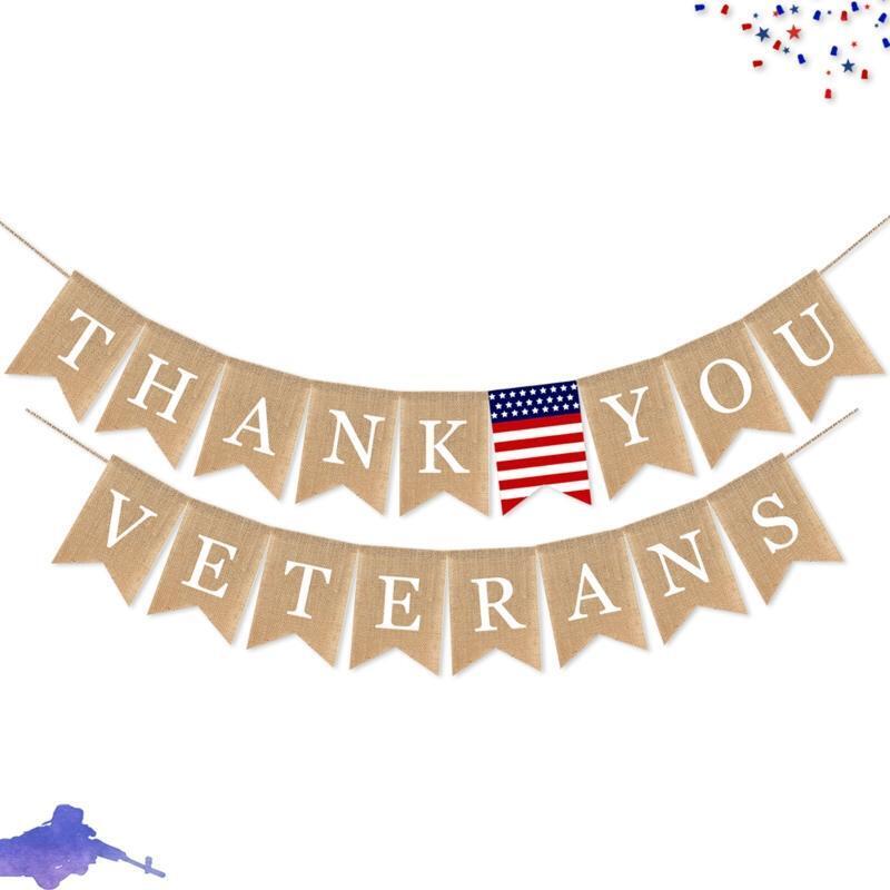 Thank You Veterans Burlap Banner Holiday Party Decoration Fireplace Decoration