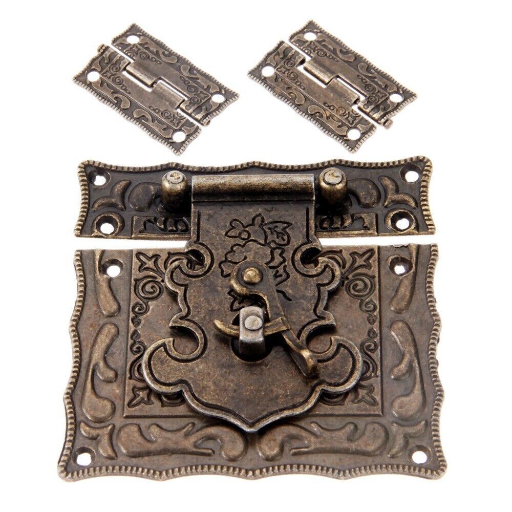Rectangle Carved Flower Box Latch Hasp Buckle Toggle Clasp Hook & Hinge Hardware
