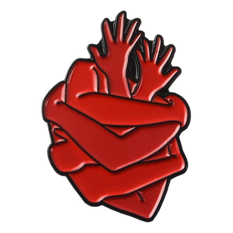 Creative Aloy Brooch Pin Embrace Heart with Both Hands Brooch Cute Lapel Pin