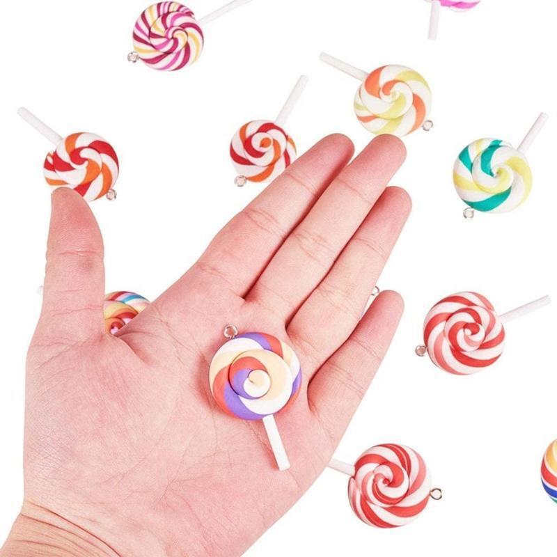 100Pcs Colorful Lollipops Pendant Charms Big Size Rainbow Swirl Lollipop Crafts