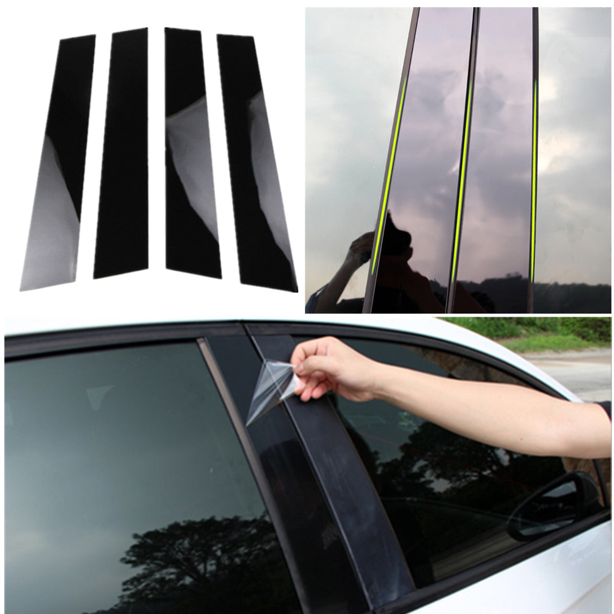 4 Pcs/Set Glossy Black Polycarbonate Car Pillar Posts Cover Trim For Ford Fiesta