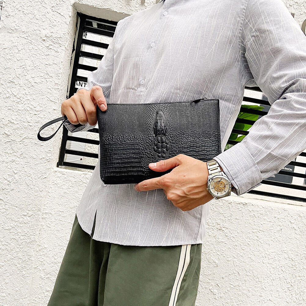 Fashion Alligator Leather Men Wallet Solid Business Purse Zipper Clutch Bag