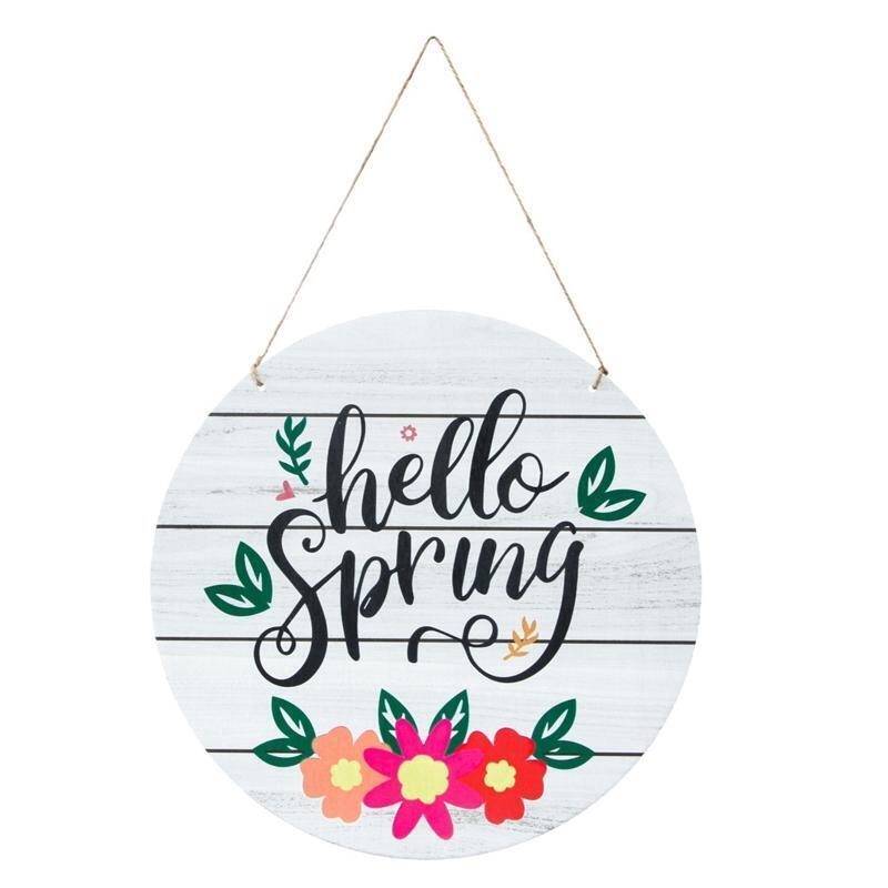 12 Inch Hello Spring Sign Wooden Rustic Front Door Hanger Festival Wall Hanging