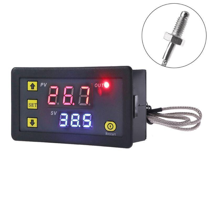 Dual Display Digital Temperature Controller M6 Probe Thermocouple Sensor Switch