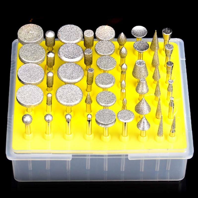 50 Pieces Diamond Coated Rotary Grinding Head Burr Set 1/8'' Shank for Jewelry