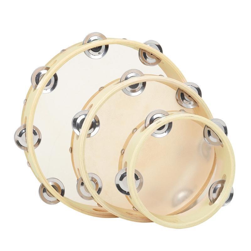 3Pcs Tambourine Cowhide Wooden Handbell Clap Drum 6/8/10in Hand Drum Kids Gift