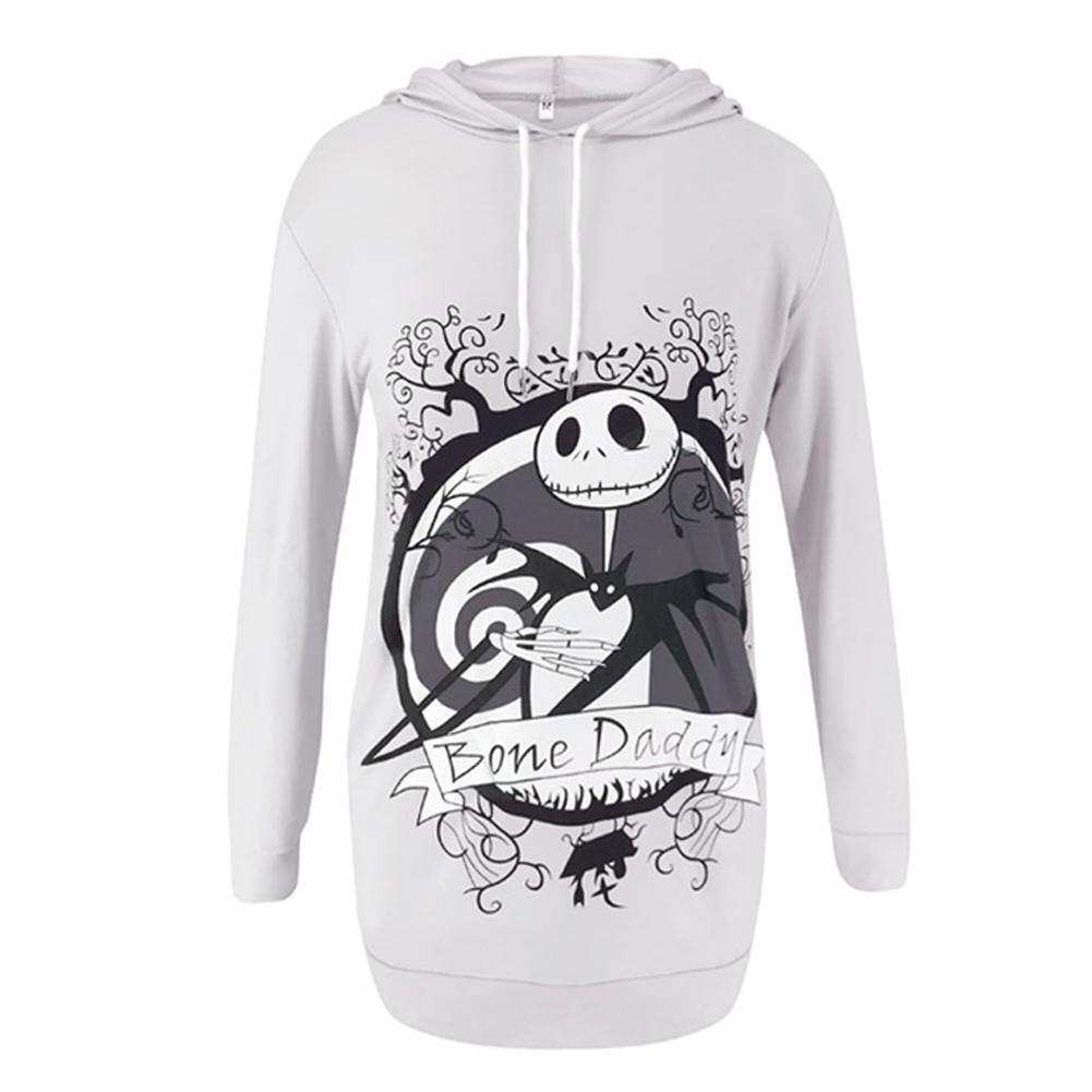 Fashion Casual Women Winter Loose Print Hoodies Pocket Clothing (Grey)(S)