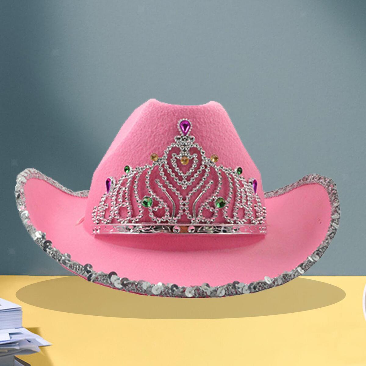 2 Pack Sequin Cowboy Hats with Tiara Crown   Hat for Women Ladies